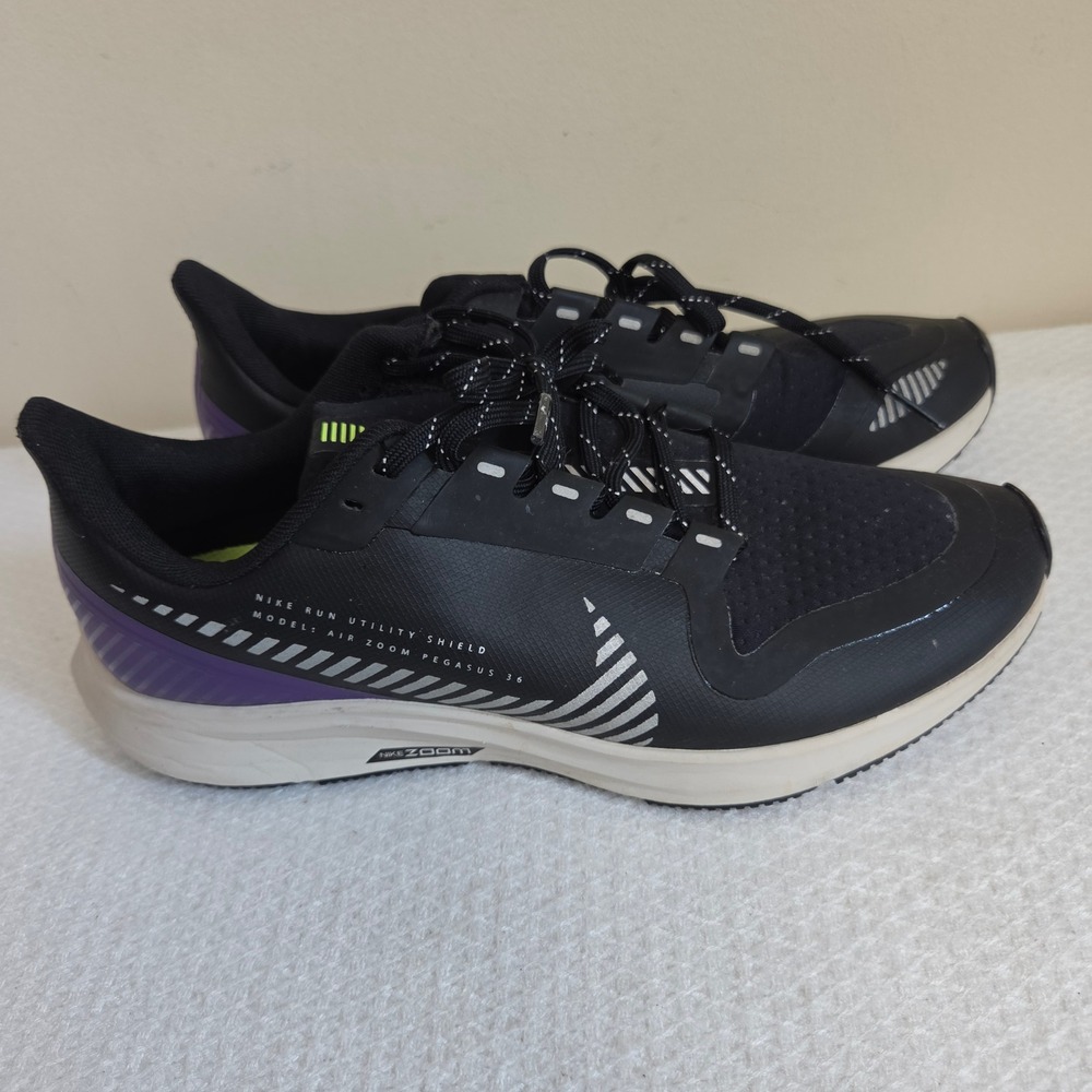 Nike Air Zoom Pegasus 36 Shield Black Purple Running Shoes AQ8006-002 Womens 8